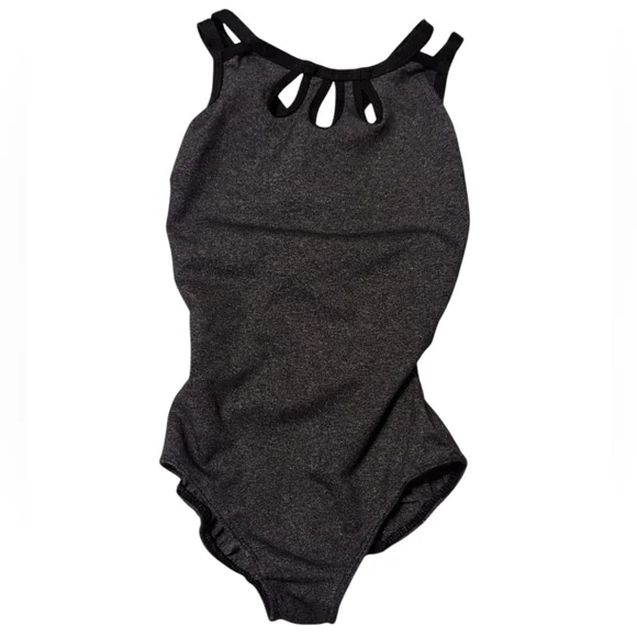 Gray & Black Cutout Bodysuit Leotard Bodysuit Five Dancewear Size Youth Large - Picture 1 of 3